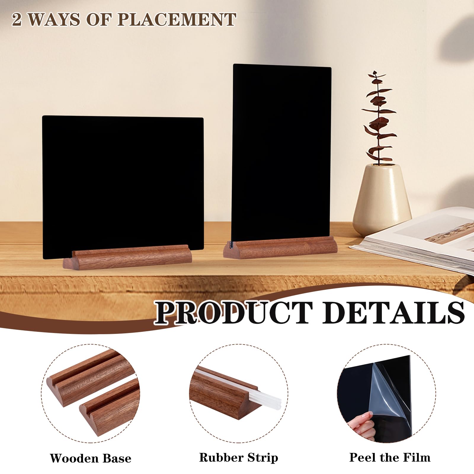 Tableau Noir A4, Lot de 2 Tableau Noir pour Table, Enseignes de Tableaux Noirs avec Supports en Bois, Double Face Ardoise de Table Décoratives pour Restaurant Menu Bar Café Mariage | Tableau à craie double face avec socle en bois à écrire pour mariage, re