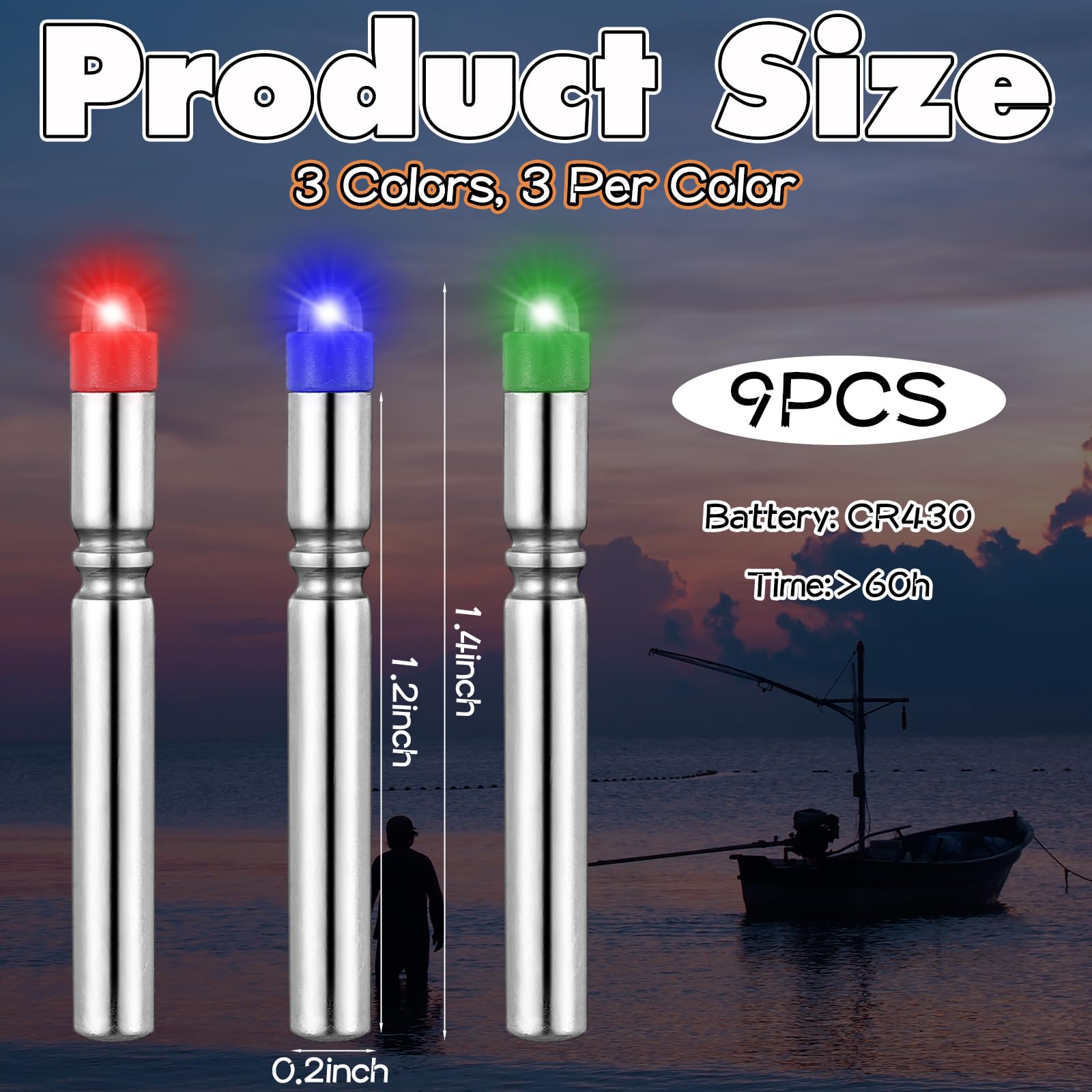 Wovnet 9 Pcs Fishing LED Bobber Light Replacement for Lures Fishing Glow Sticks Night Fish Light up Bobbers Floats and Rod Tips