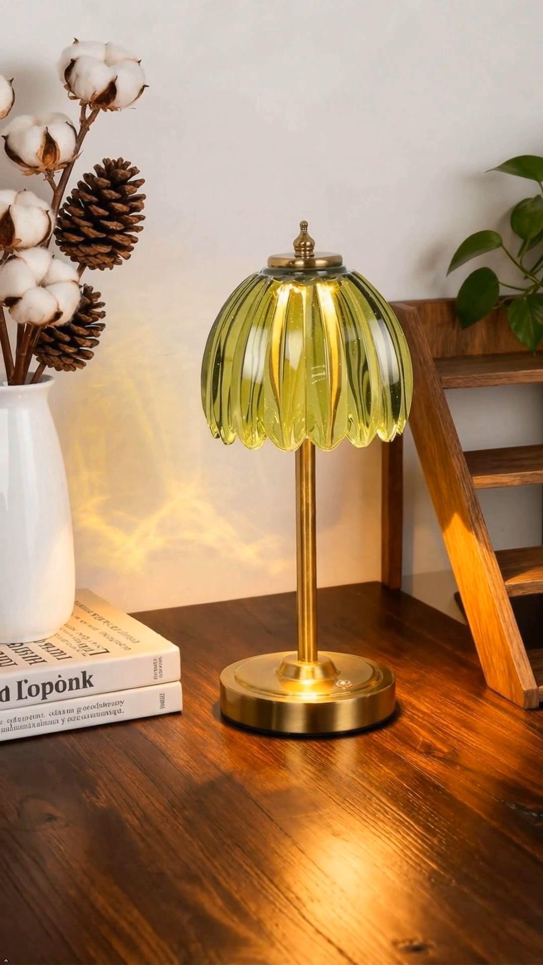 Image of Shenmoyl Set of 2 Tulip Table Lamp with 5000mAh Battery & Touch Control, Cordless Table Lamp with 3 Colors, Dimmable Rechargeable Table Lamps for Bedroom, Living Room, Entryways (Green Tulip)