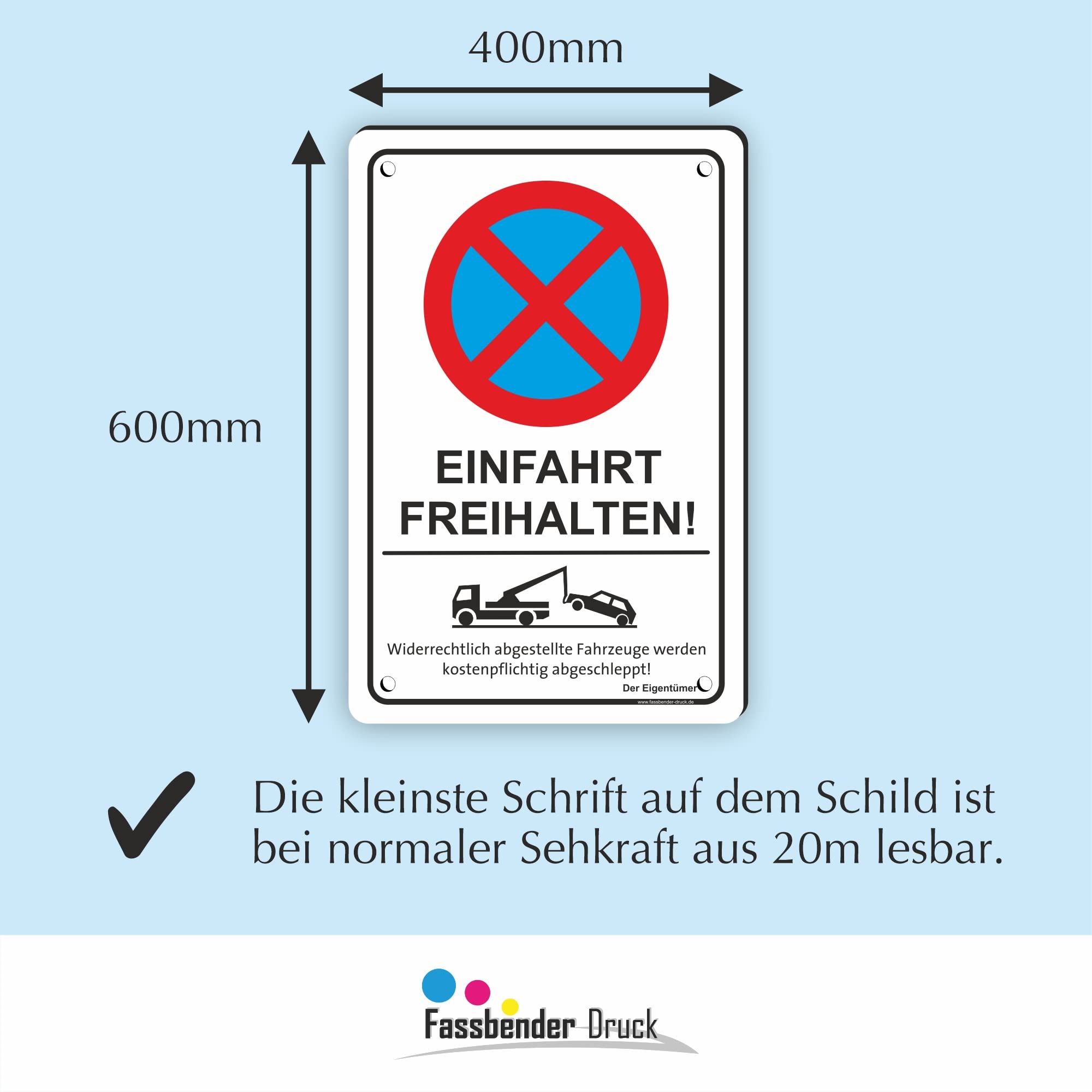EINFAHRT FREIHALTEN - vorgebohrtes Parken verboten Schild - Schild mit Bohrlöchern zum Markieren vom absoluten Parkverbot/Parkverbotsschild (40x60cm Schild)