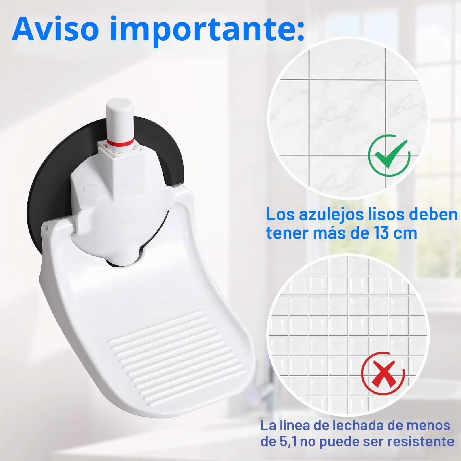 Reposapiés de ducha para piernas de afeitar con ventosa industrial actualizada, solo apto para paredes lisas y no porosas y más grandes de 13 cm, blanco, paquete de 1