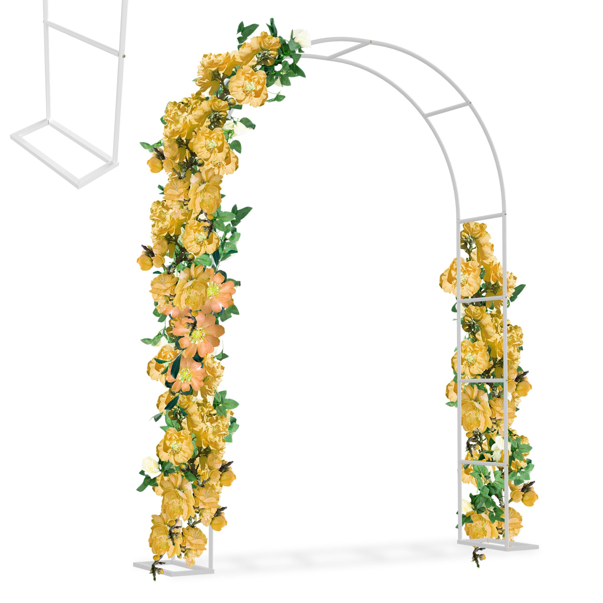XMTECH Arche de jardin en métal - 192 x 38 x 240 cm - Arche stable avec plaques de sol - Tuteur pour plantes grimpantes - Pour jardin, mariage et célébrations - Résistant aux intempéries - Blanc