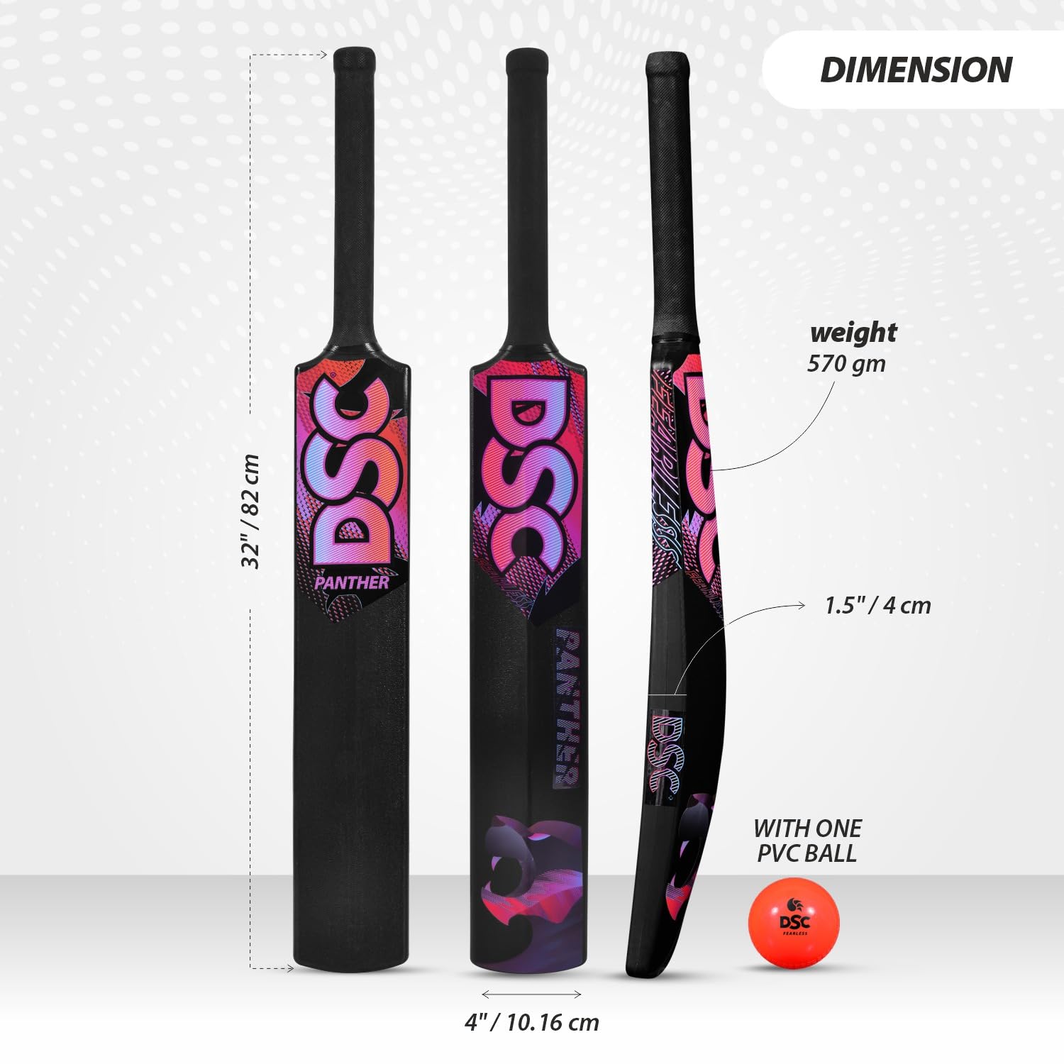 DSC Panther Plastic Bat with PVC Ball - Ideal for Tennis and Gully/Turf Cricket Bat, Color - Black, Size - 6 (12-15 Yrs) - Image 3 thumbnail