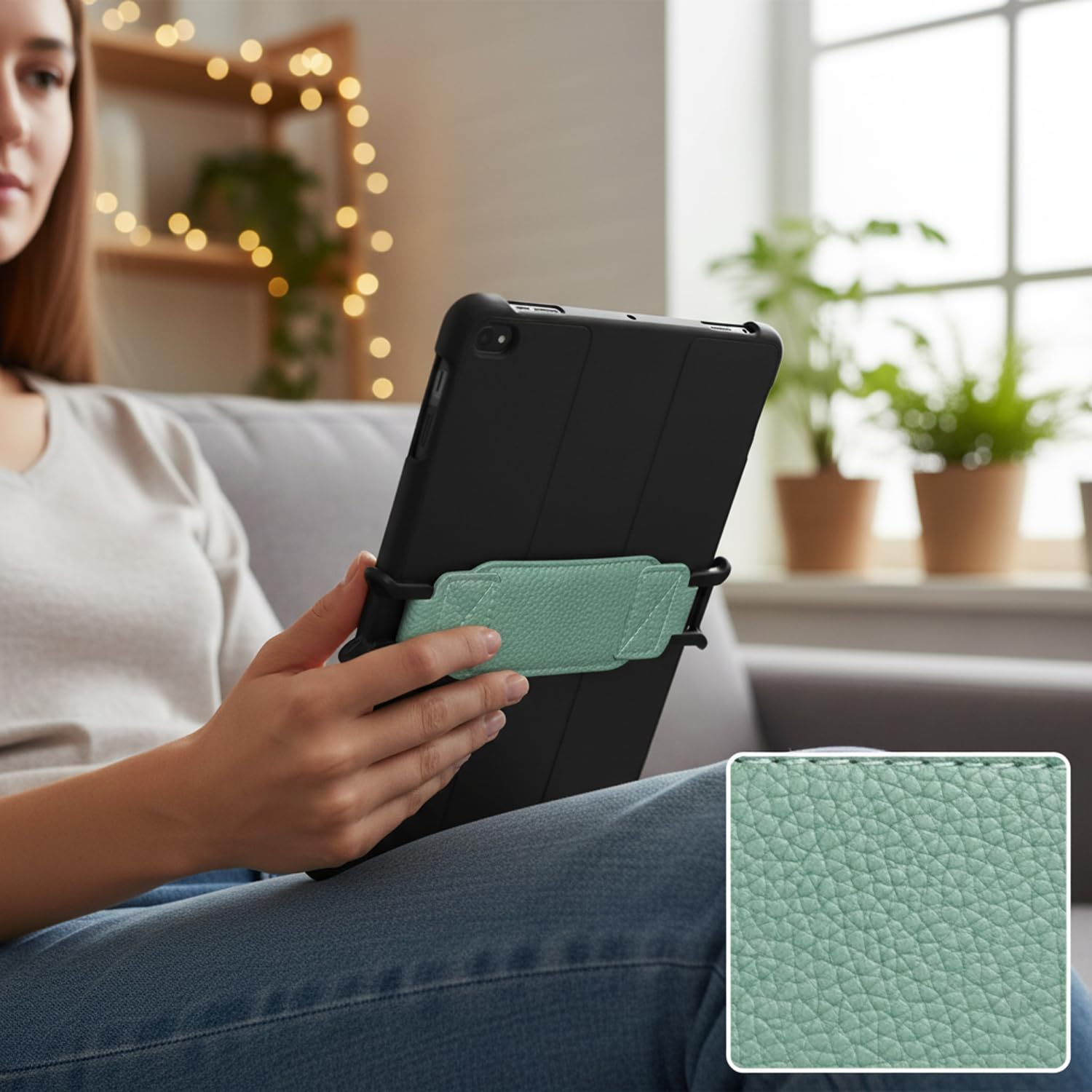 Secure Ereader Hand Strap, E-Reader, Universal Tablet Holder With Anti-Slip One-Hand Grip, Versatile Lightweight Finger Grip Holder, Comfortable Hands-Free Reading Holders for Commute & Home(Green) — view 7