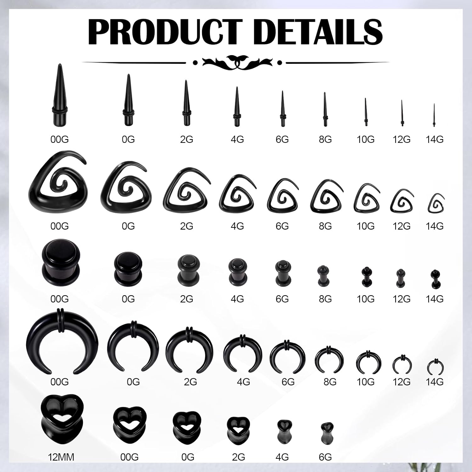 ONESING 84Pcs Ear Stretching Kit 14G-00G Ear Gauge Stretching Kit Acrylic Septum Pincher Spiral Taper Heart Tunnels Ear Plugs Hypoallergenic Ear Gauges Expander Set for Women Men - Image 2