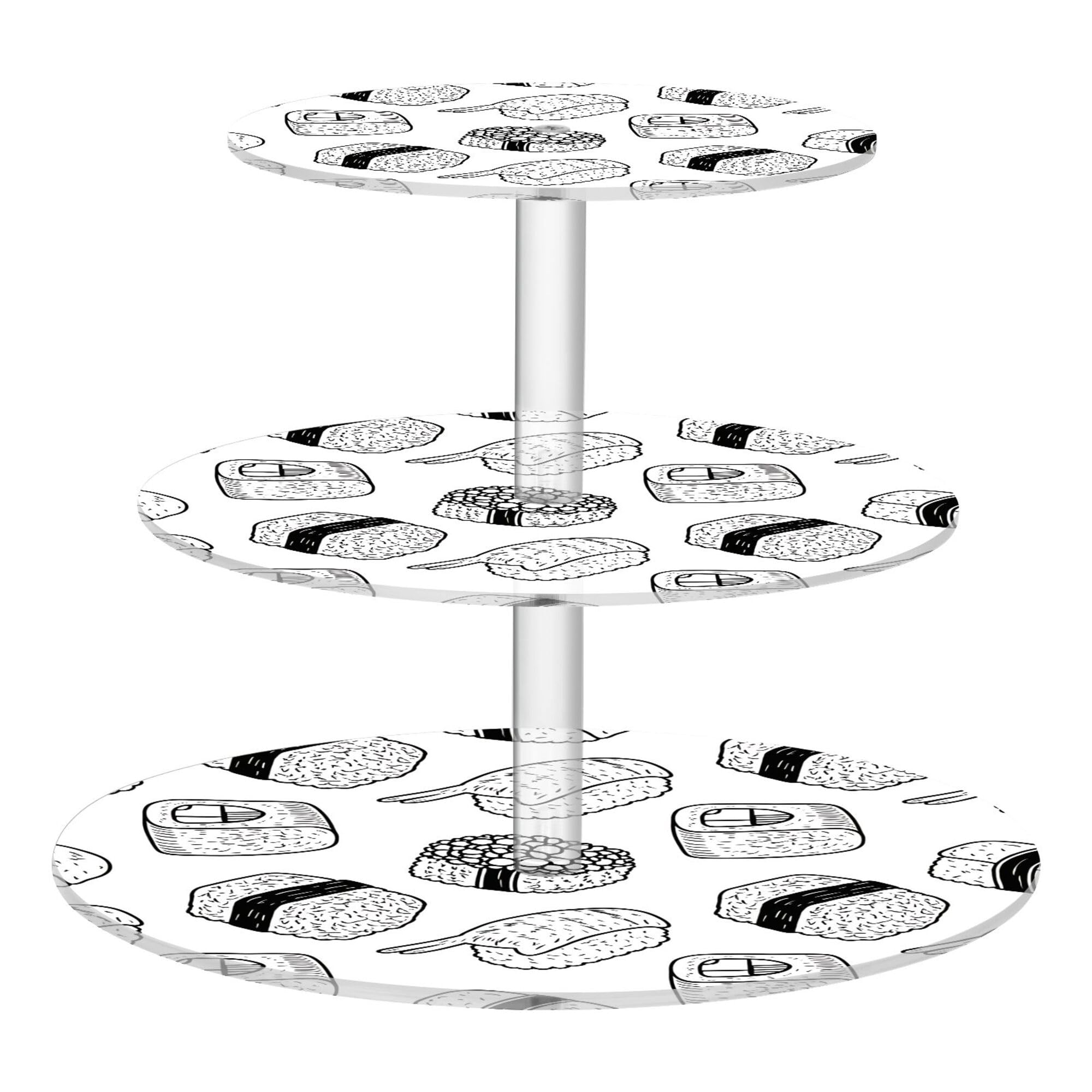 PYBUG Sushi Pattern 3 Tier Acrylic Cupcake Stands Tower,Dessert Table Display Set for Tea Party,Wedding,Birthday, Baby Shower
