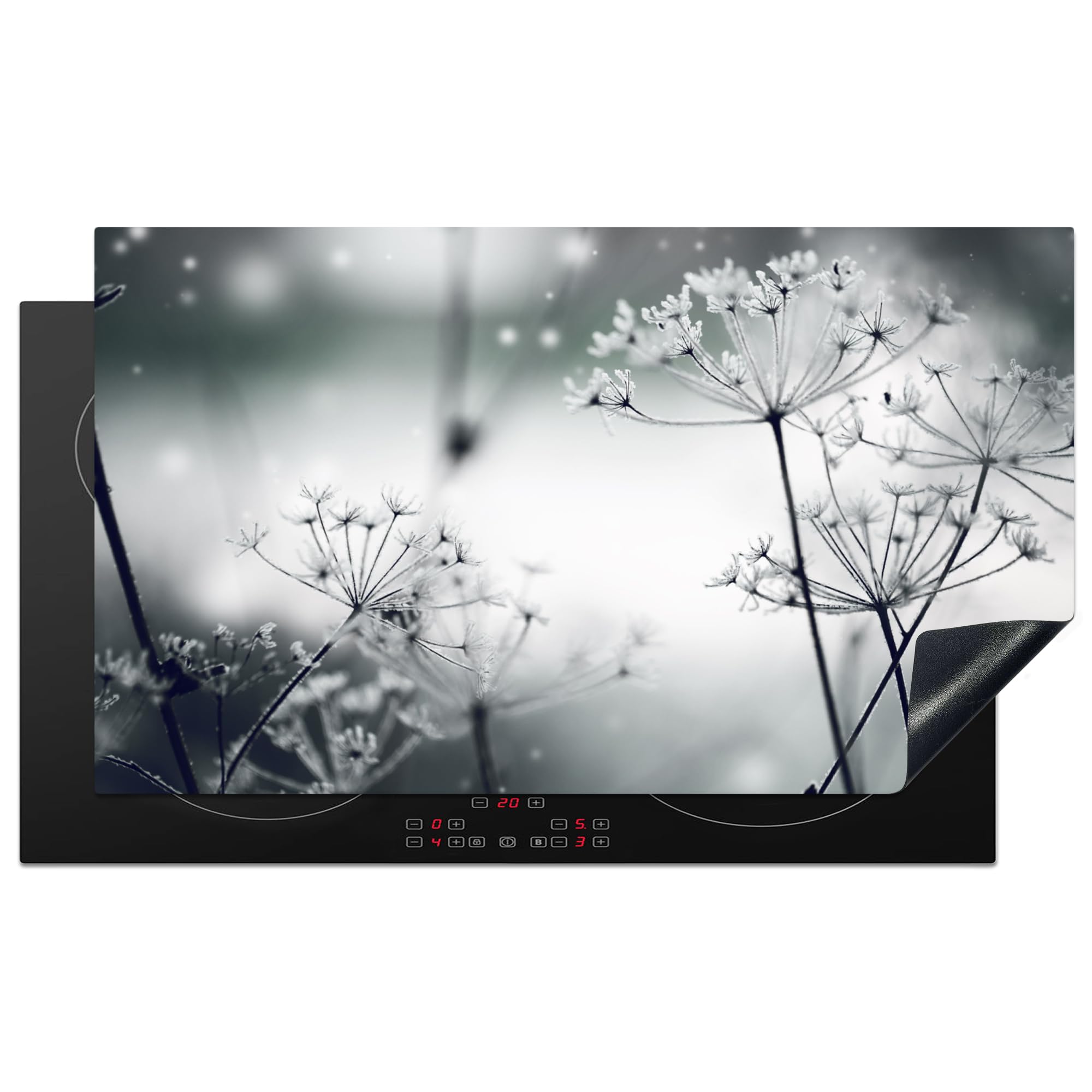 KitchenYeah© Induction Hob Protector Mat 20.3"x35.3" / 89.6x51.6 cm Stove Cap Top Cover Kitchen Cooker Covers for Electric Hobs Vinyl Flowers - Winter - Snow - Nature