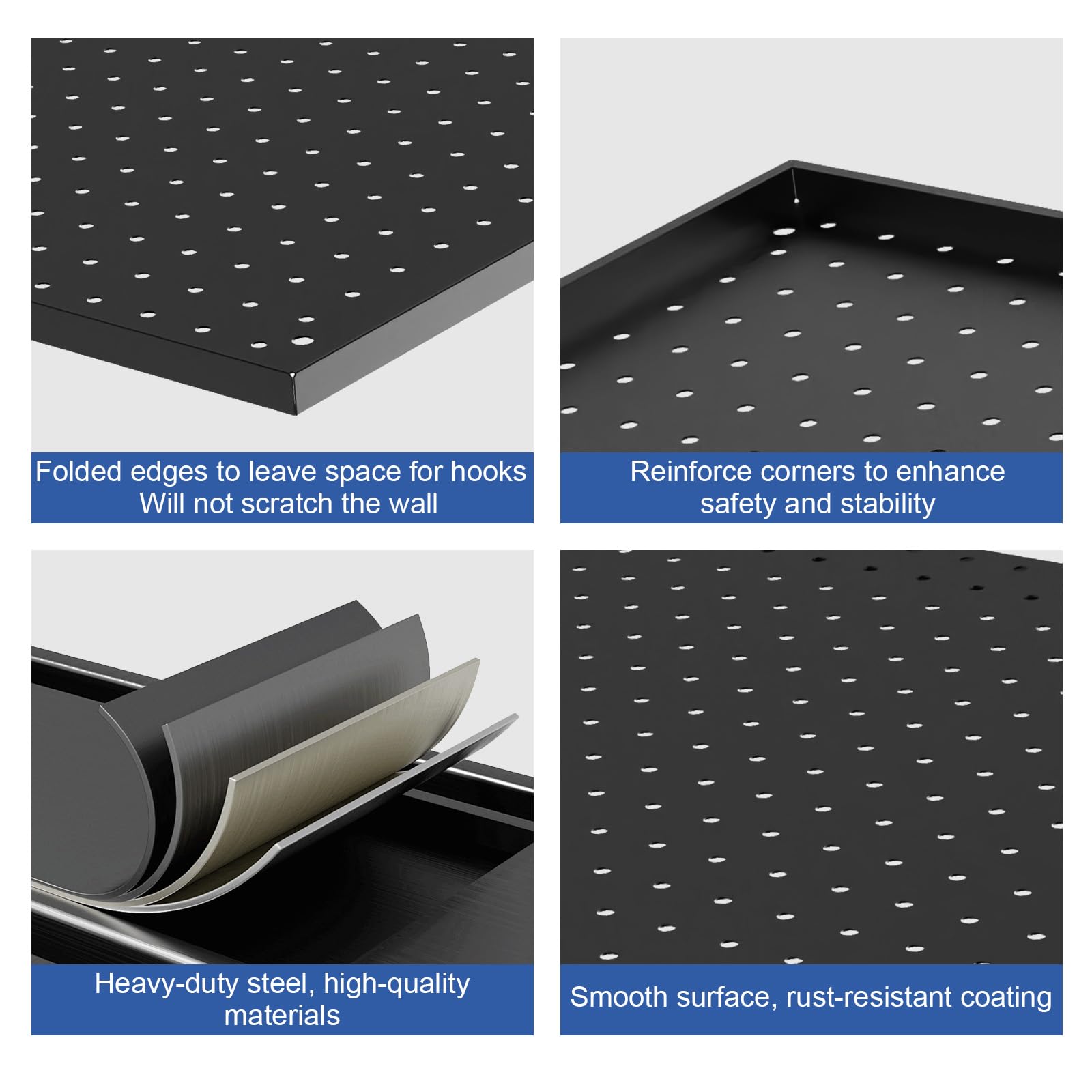 3 pannelli forati in metallo da 61 x 40 cm, pannelli forati resistenti con ganci, pannelli organizzativi in acciaio per riporre attrezzi da giardino, pareti, casa, ufficio, nero