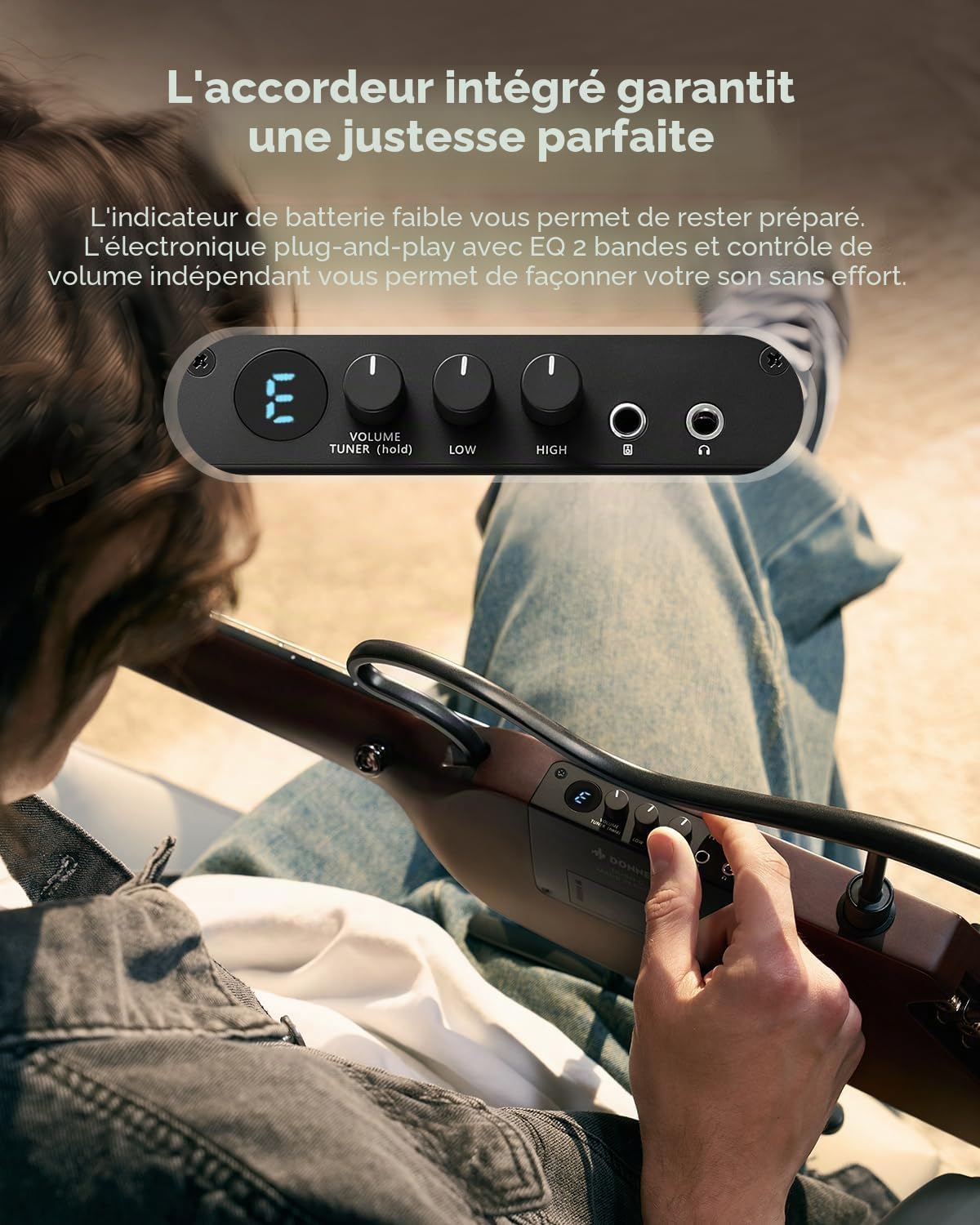 Donner HUSH-C Guitare de Voyage à Cordes en Nylon, Guitare Électro-Acoustique, Ultra-Légère pour Pratique Silencieuse avec Prise Casque, Accordeur Intégré et Housse, Sunburst