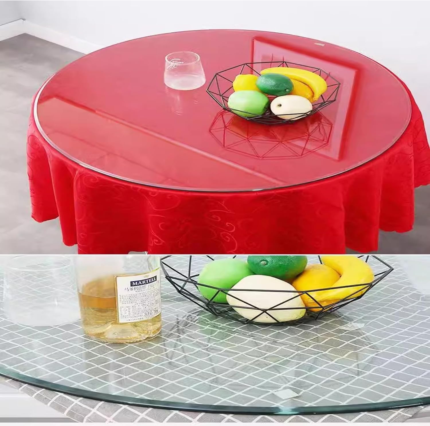 Round Clear Tempered Glass Table Top， Polish Edge Radius Corners， Bevel Premium Round Circular Plate Glass， Thick Tempered Polished Edge，(65CM (25IN))