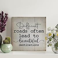 Vista 35 de LITTLEGROVE SEEDS Divertido letrero de madera para palet con texto en inglés "Difficult Roads Often to Beautiful Destinations", letreros de madera