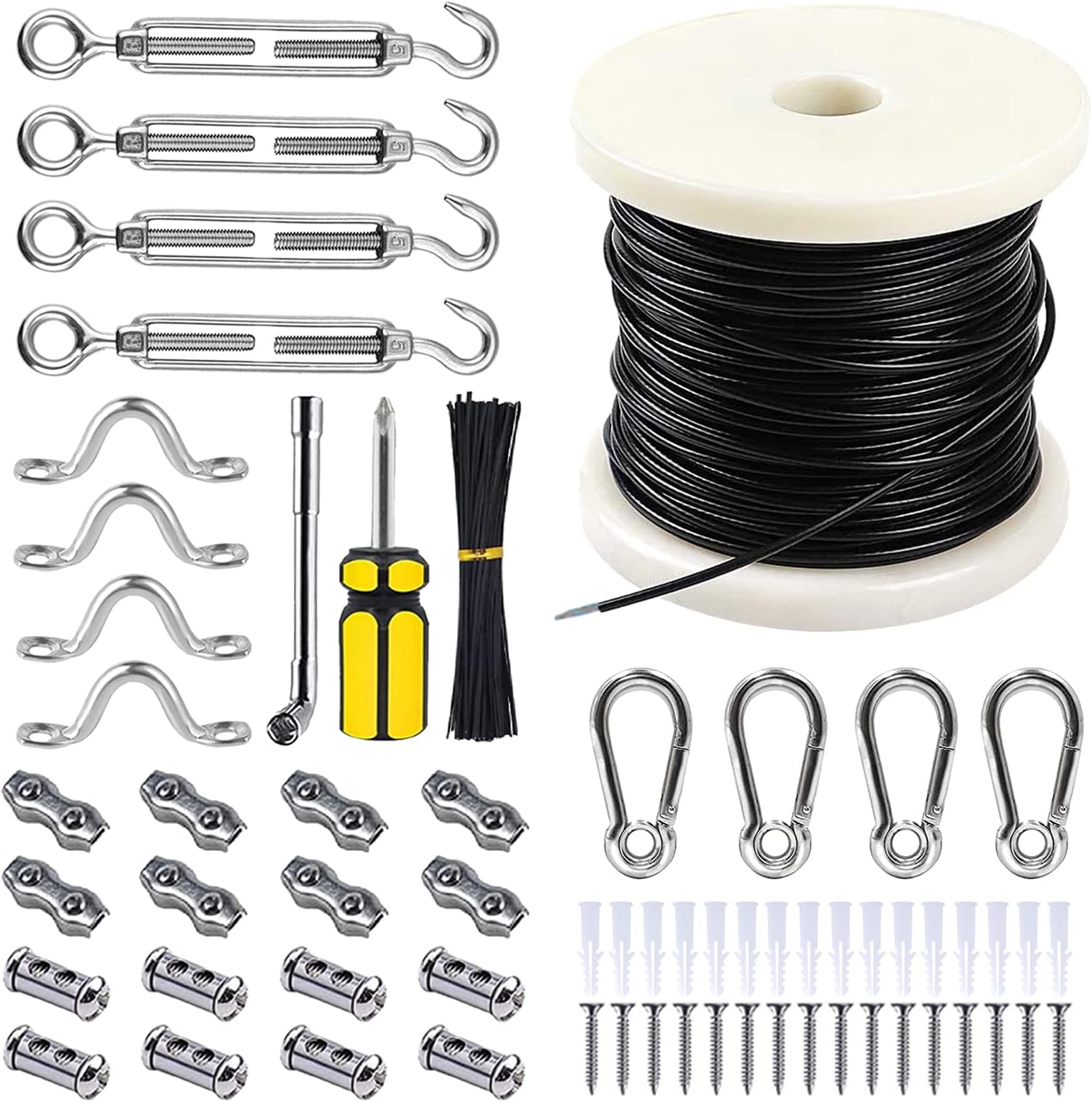 Merkaunis String Lights Hanging Kit with 197Ft Nylon Coated,304 String