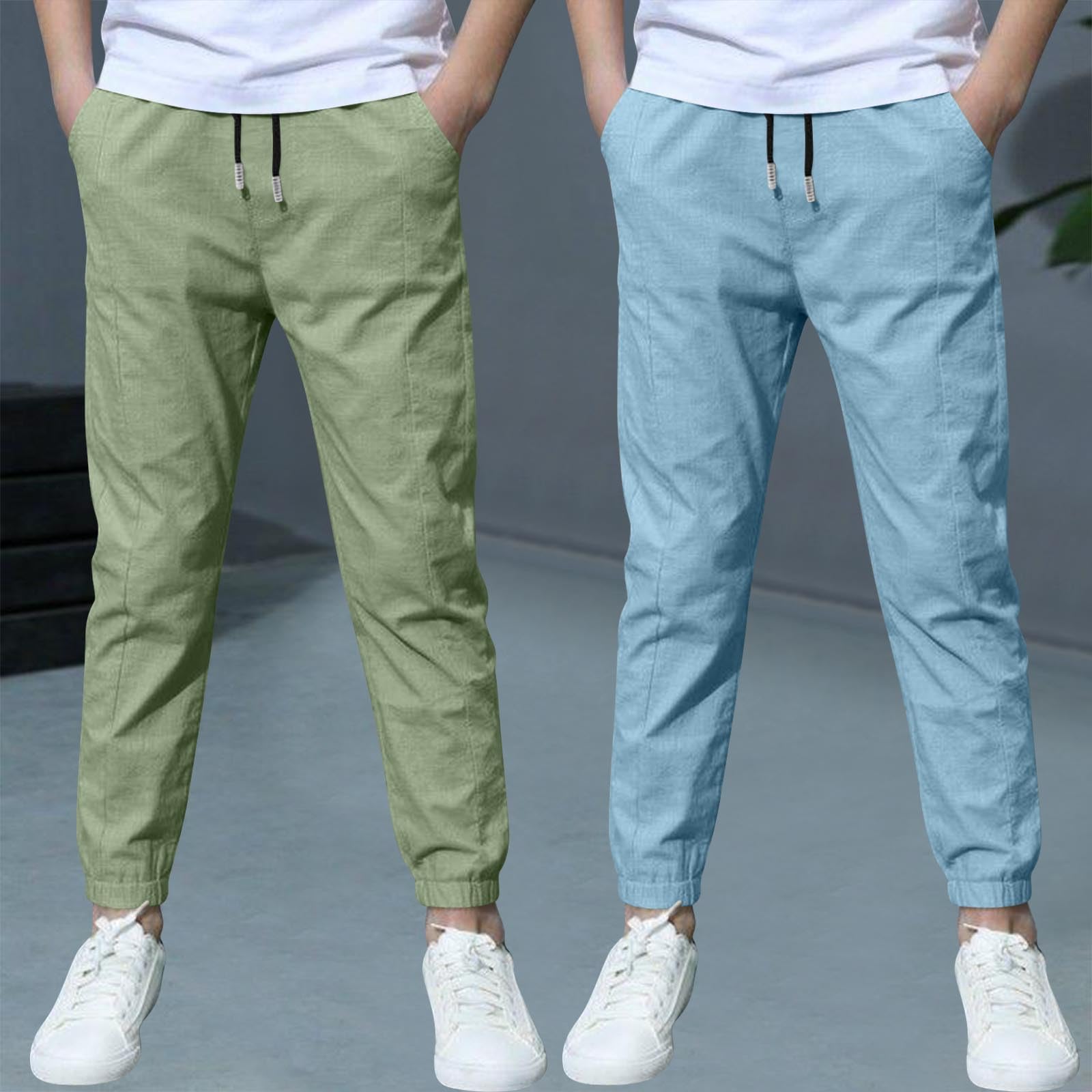 2er Pack Jogginghose Jungen Leinenhose Baumwolle Leinen Sporthose Anti-Moskito Sommerhose Atmungsaktiv Outdoorhose Leichte Freizeithose Elastische Taille Sweathose Sweatpants - 2