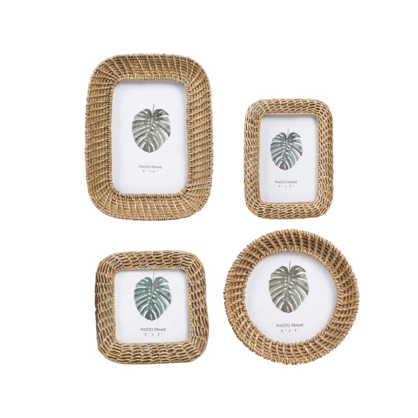 Rattan Picture Frame Tabletop Photo Frame, Horizontal and Vertical Display Stand(Round)