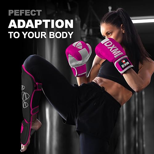 Miniatura 6 de DXM SPORTS Espinilleras de artes marciales kickboxing con protección en el empeine para Muay Thai, boxeo, artes marciales, karate, taekwondo,