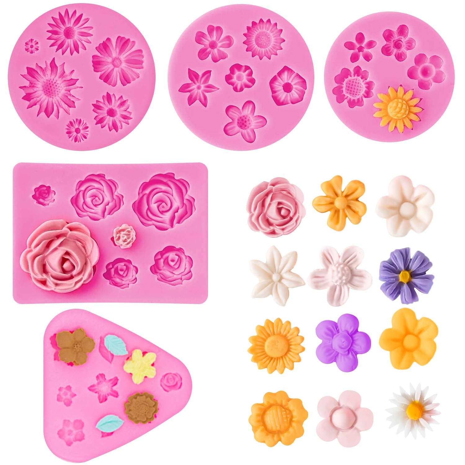 TecoKart® 5Pcs Flower Chocolate Moulds Set Silicone, DIY Fondant Tools for Cake Decorating, Soap Mold for Candle, Jelly, Pudding, and Chocolate Truffles Making-image-29