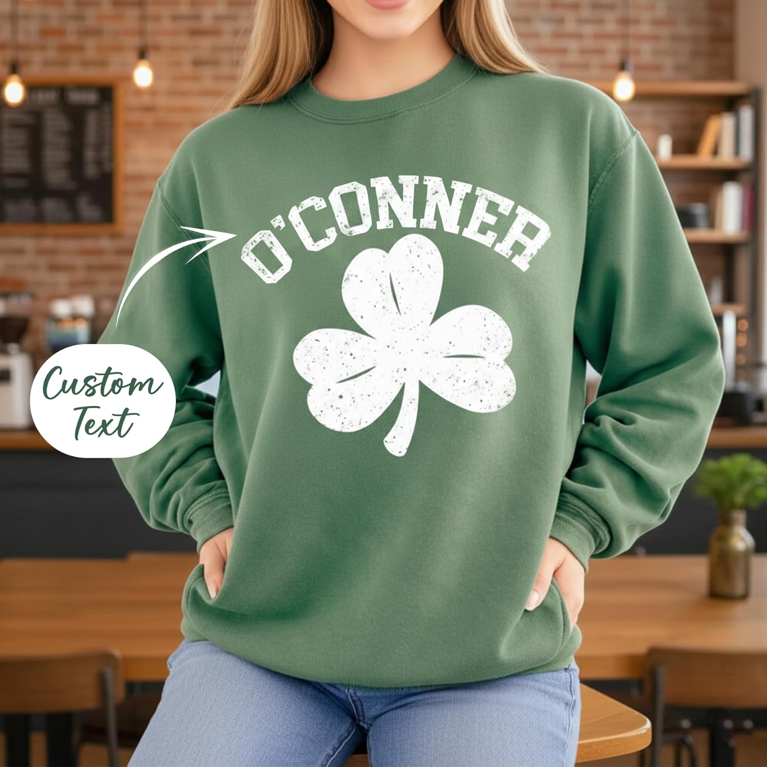 Personalized St. Patrick's Day Sweatshirt, Shamrock Design with Name, Custom Sweatshirt for Men & Women, Custom Hoodies Design Your Own, St. Patty's Day Gift Idea - Image 2