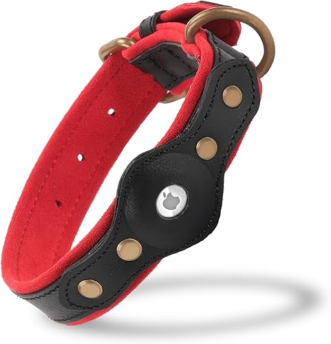 Filbert Collar de cuero para perro con soporte para Airtag, collar de perro seguro mejorado, collar de cuero para perros grandes, collar de perro