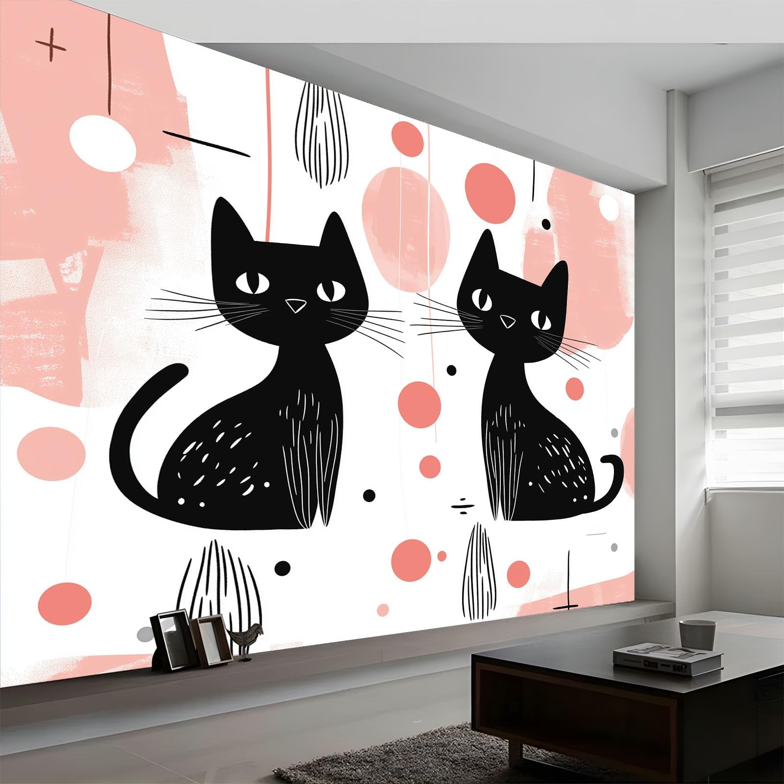 Tapeta mural 3D panoramiczny fototapeta 250 x 175 cm retro kot okrąg linia tło ściana dekoracja wnętrza tapeta, biały efekt 3D plakat dekoracja do sypialni salonu
