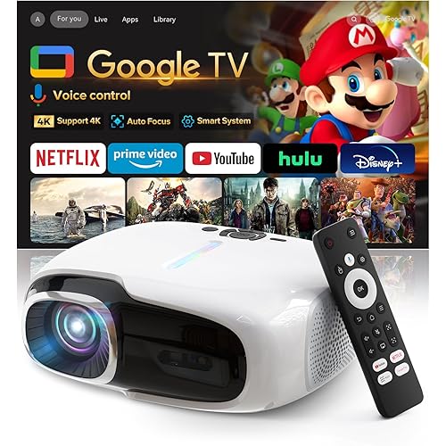 [Google TV Licensed&Voice Control] Projector, Outdoor Smart 1080P Projector with WiFi and Bluetooth, Auto Focus & Keystone, Movie Video Projector, Home Cinema Mini Portable Proyector for iOS/Android