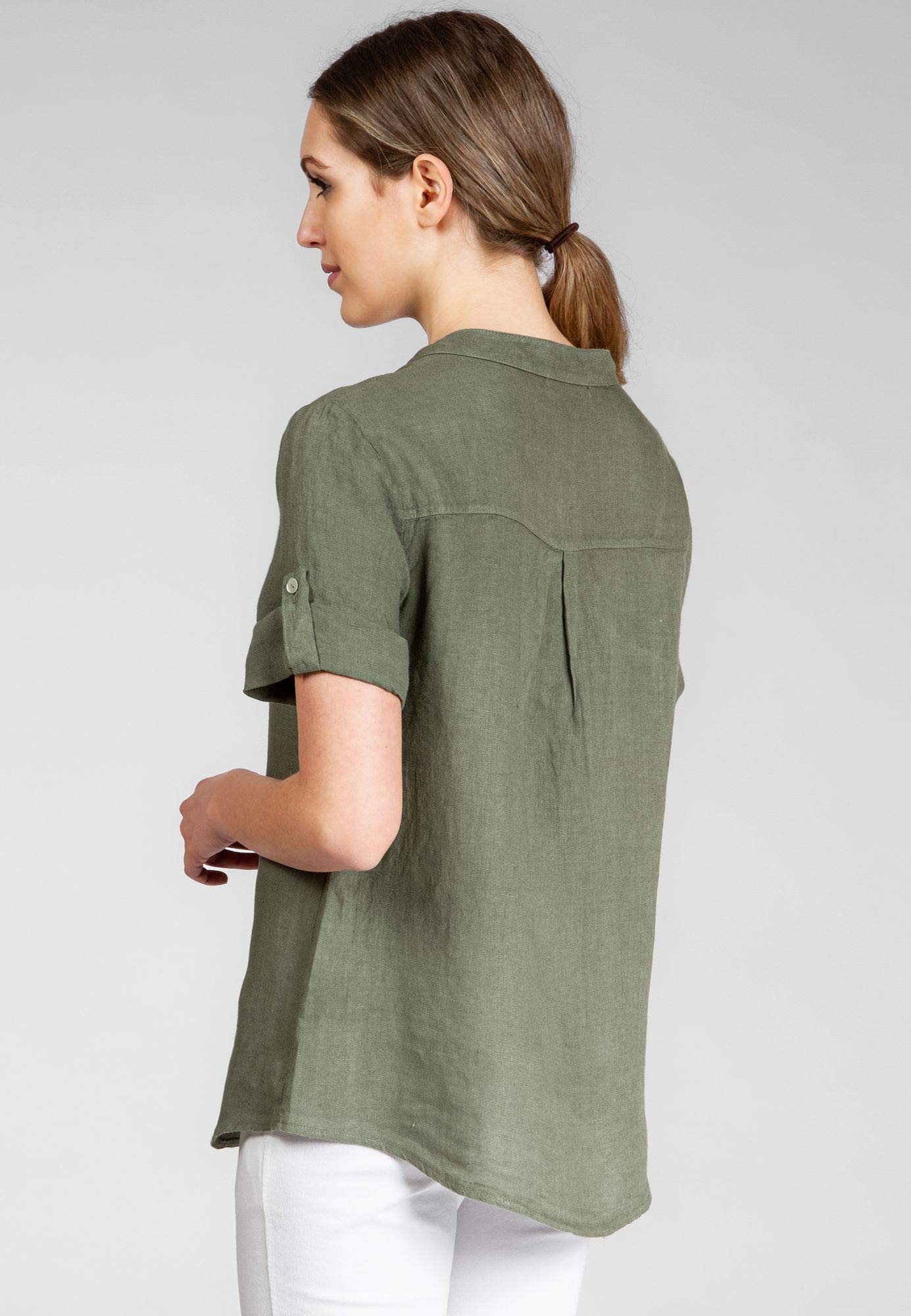 Caspar BLU024 Elegante Damen Halbarm Sommer Shirtbluse aus Leinen mit V-Ausschnitt