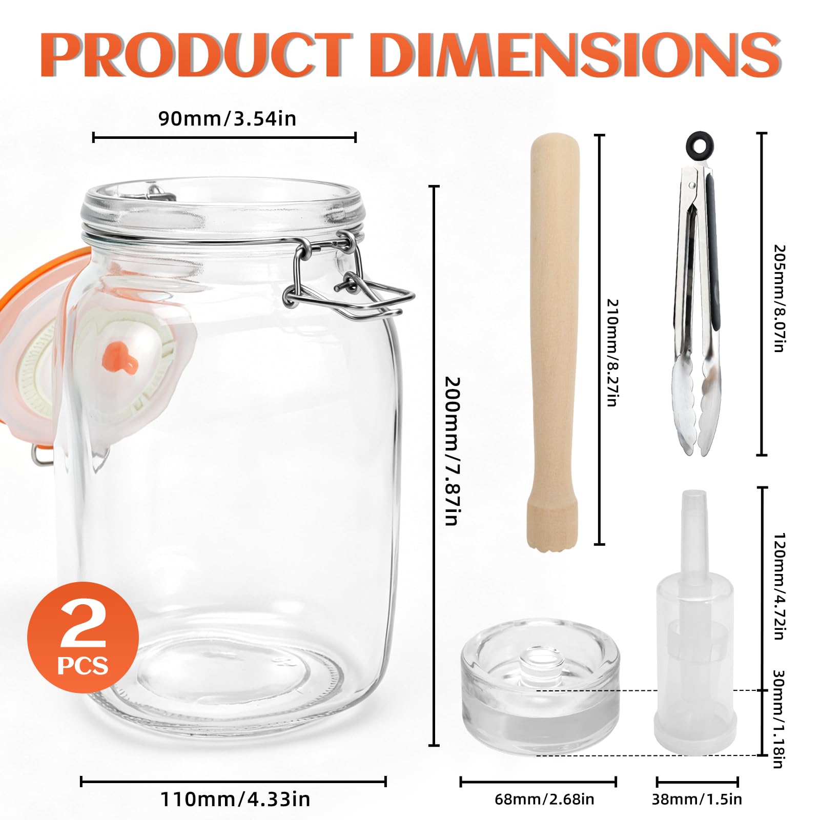 IIRC 1,5L Fermentierglas Set, Fermentiergläser mit Gärventil und Gewicht, Für Sauerkraut, Kimchi, Gurken usw, Mit Zange und Gärstampfer
