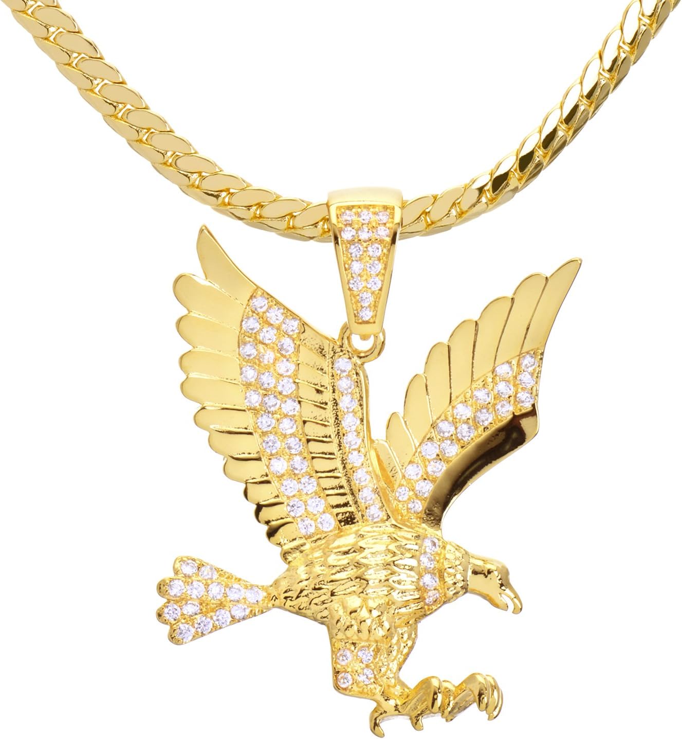 metaltree98 Men's Gold Plated Mini America Eagle Pendant 20" Miami Cuban Chain Set BCH 13585 TT
