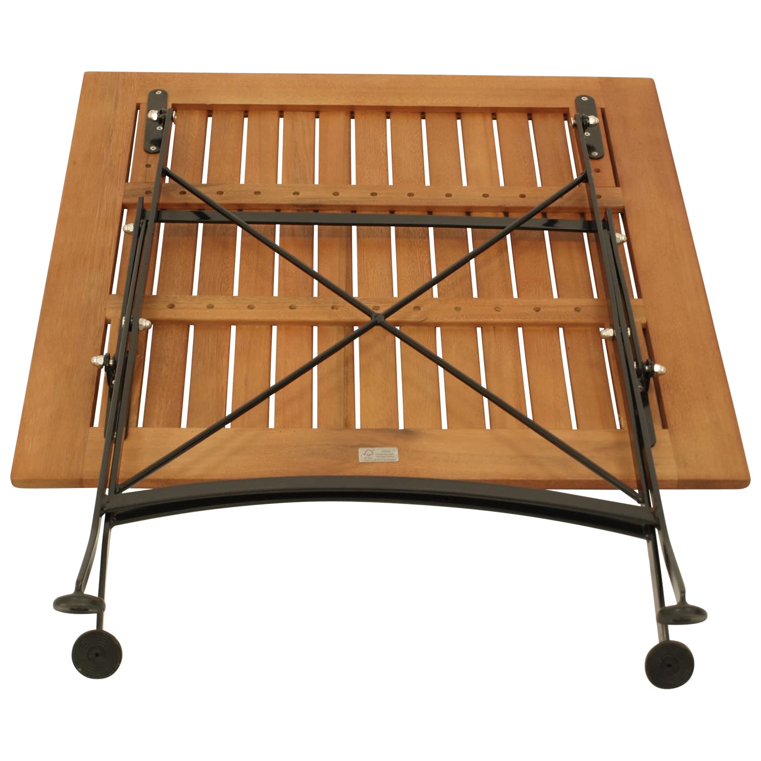 DEGAMO Gartentisch Klapptisch HOFGARTEN 75x75cm, Flachstahl schwarz + Eukalyptus Holz, braun geölt, klappbar, Outdoor