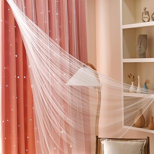 Miniatura 3 de Kinryb Cortinas pequeñas de princesa para dormitorio de niñas con superposición transparente, cortina de doble capa para sala de estar con recorte