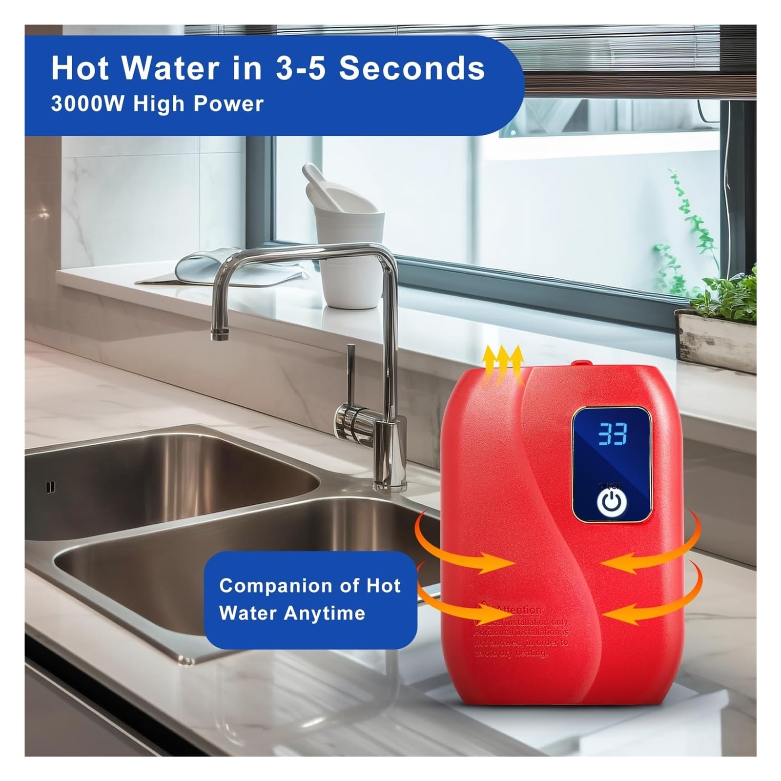 Scaldabagno Elettrico Istantaneo, Scaldabagno Elettrico Senza Serbatoio Bagno Cucina Scaldabagno Istantaneo Con Display A LED Doccia Riscaldamento Rapido 'acqua per RV Cucina Bagno(Oranje)