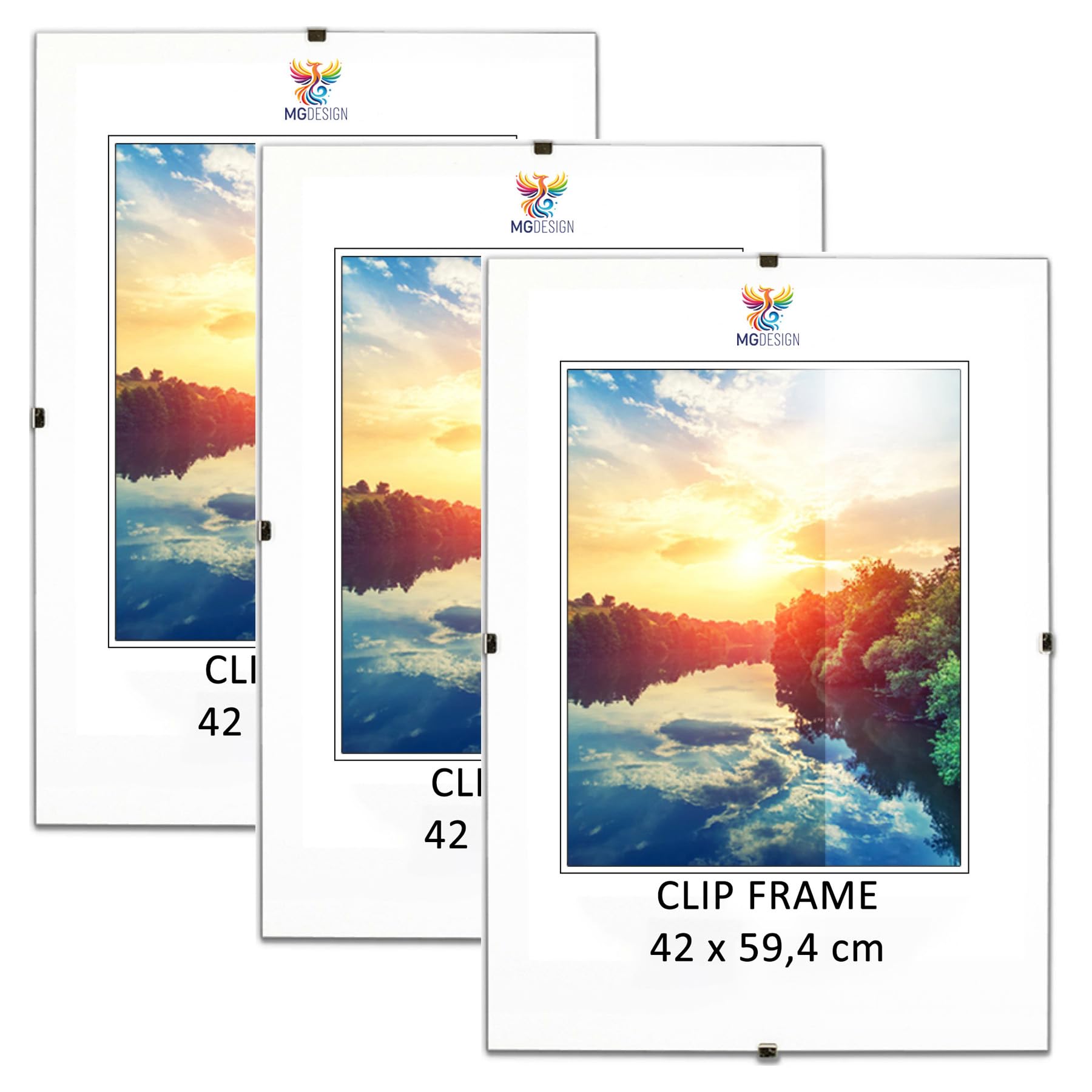 MG Design Cornice a Giorno Set 5 pezzi in A2 42 x 59,4 cm – Cornici senza cornice con acrilico e pannello posteriore in HDF per foto, poster e puzzle, verticale & orizzontale