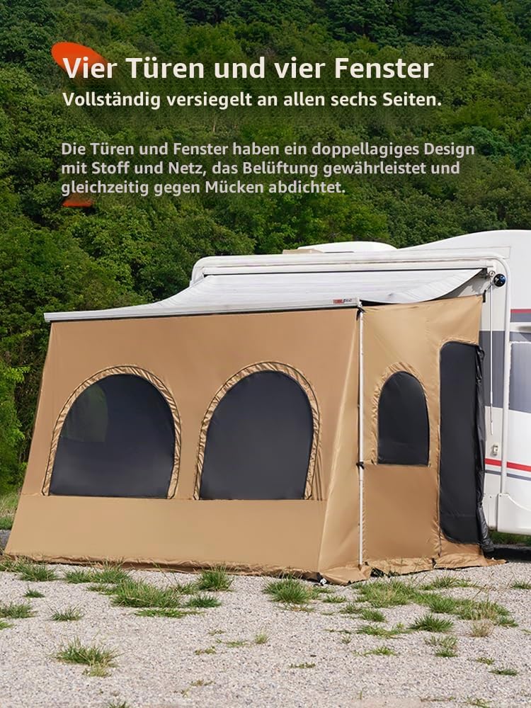 Markisenzelt für Wohnmobil, Campingbus & Wohnwagen – Sonnenschutz, Winddicht, Wasserdicht, Insektenschutz – Vorzelt Seitenwand für Wohnanhänger & Reisemobil
