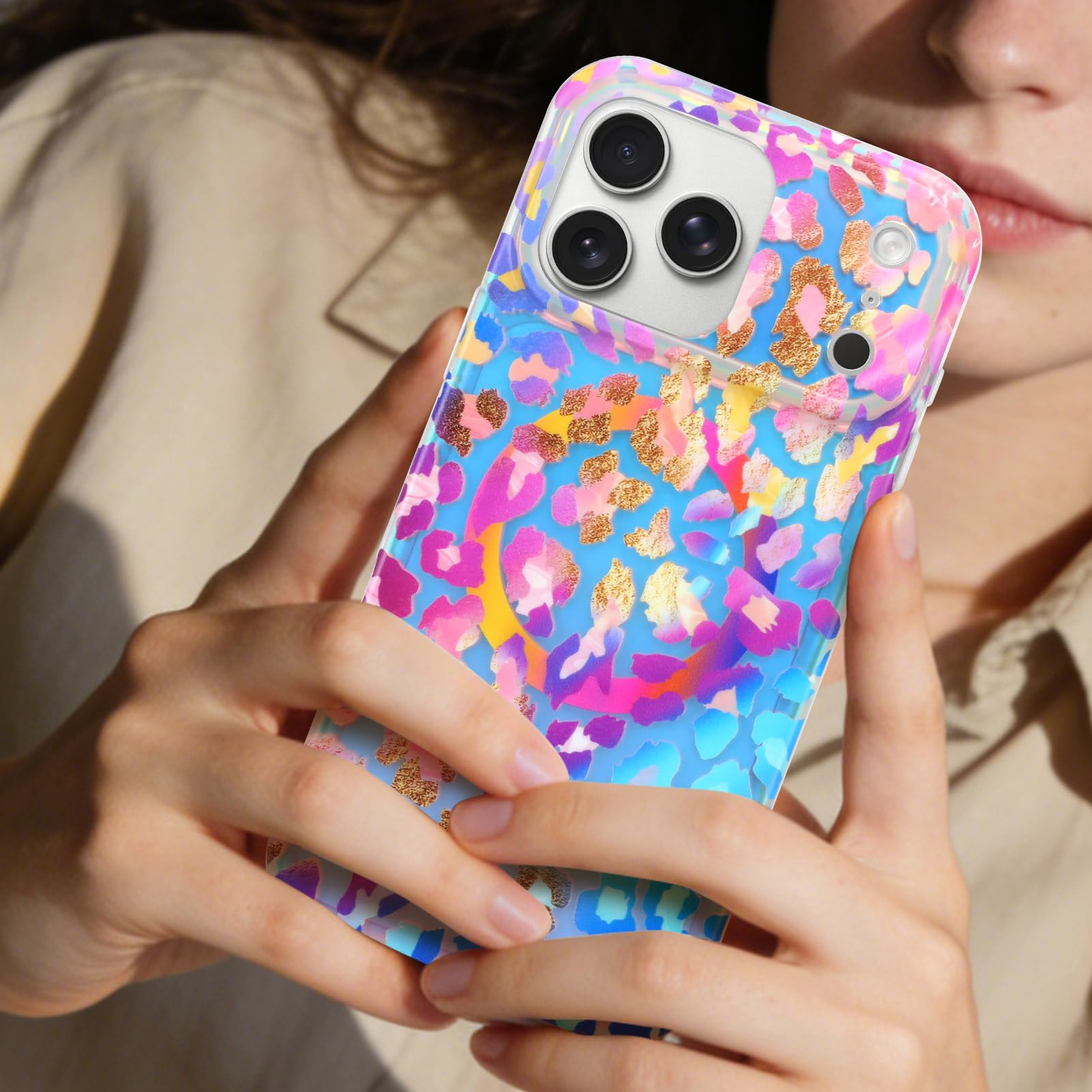 Bonita funda magnética para iPhone 17 Pro, estampado de leopardo