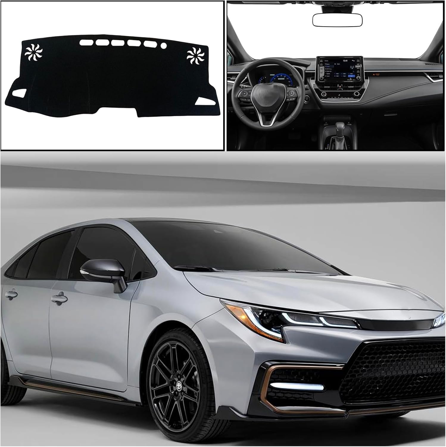 Dash Mat Cover for Corolla Sedan 2022 Custom Interior Center Console Dashboard Accessories Compatible with Toyota Corolla Sedan L LE SE XLE XSE 2019 2020 2021 2022 (Black Rim)