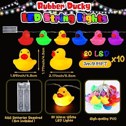 Miniatura 2 de Deekin Guirnalda de 100200 luces LED de goma con forma de patito de goma, funciona con pilas, luces decorativas para pared, ventana, patio, jardín,