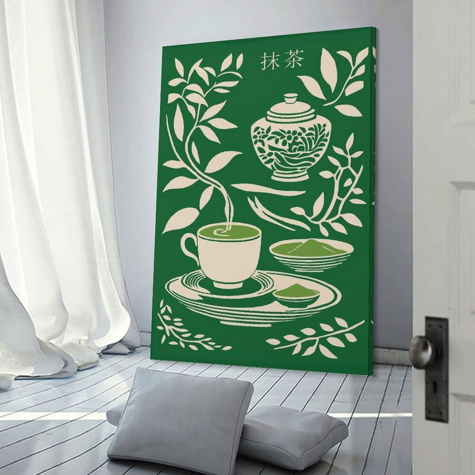 Junmoney Frame-Style-21 Matcha Tea Illustration Hanging Wall Art, 08X12inch(20X30cm), For Gallery Wall Decor And Room Displays, Home Wall Art For Statement Displays