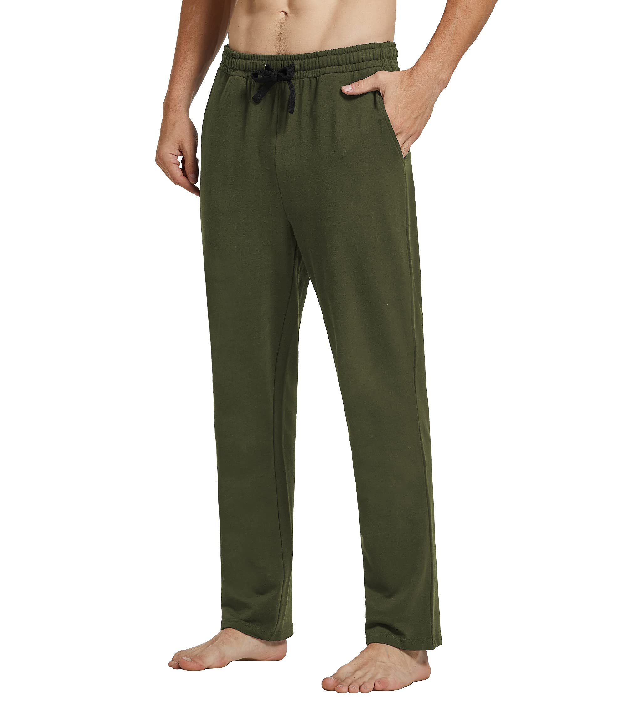 Photo 1 of SPECIALMAGIC Men's Cotton Yoga Sweatpants Open Bottom Workout Running Joggers Straight Leg Pants for Men with Pockets, COLOR Army Green, SIZE X-Large