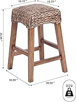 Vista 3 de JONATHAN Y CSL1101A Maui 25.5 pulgadas, taburete rústico bohemio de jacinto/madera sin respaldo para el hogar, cocina, comedor, espacios de trabajo