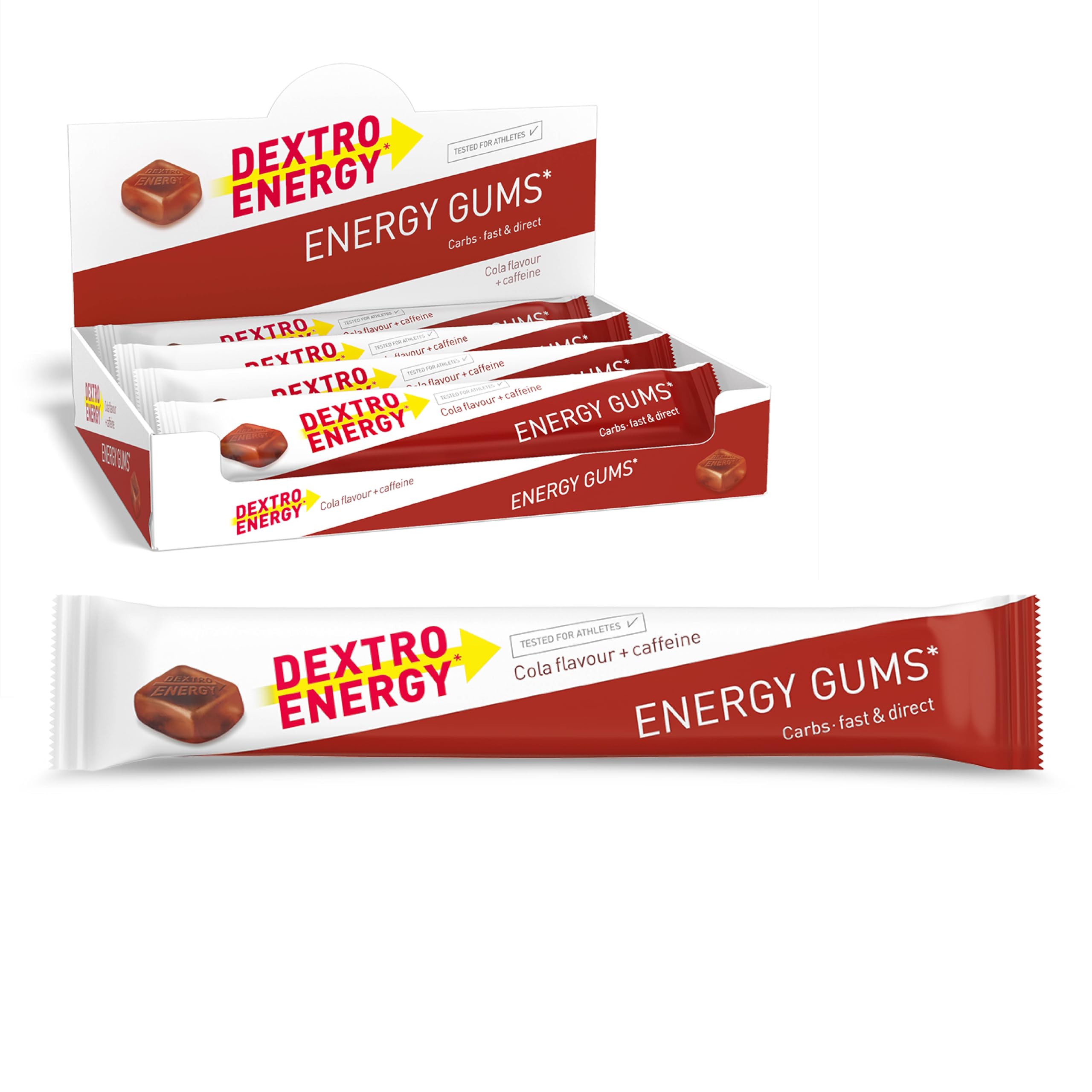 Dextro Energy Gums Cola + Caffeine - 8x45g (8er Pack), High Carb Sport Gummies zur schnellen Kohlenhydrate Versorgung