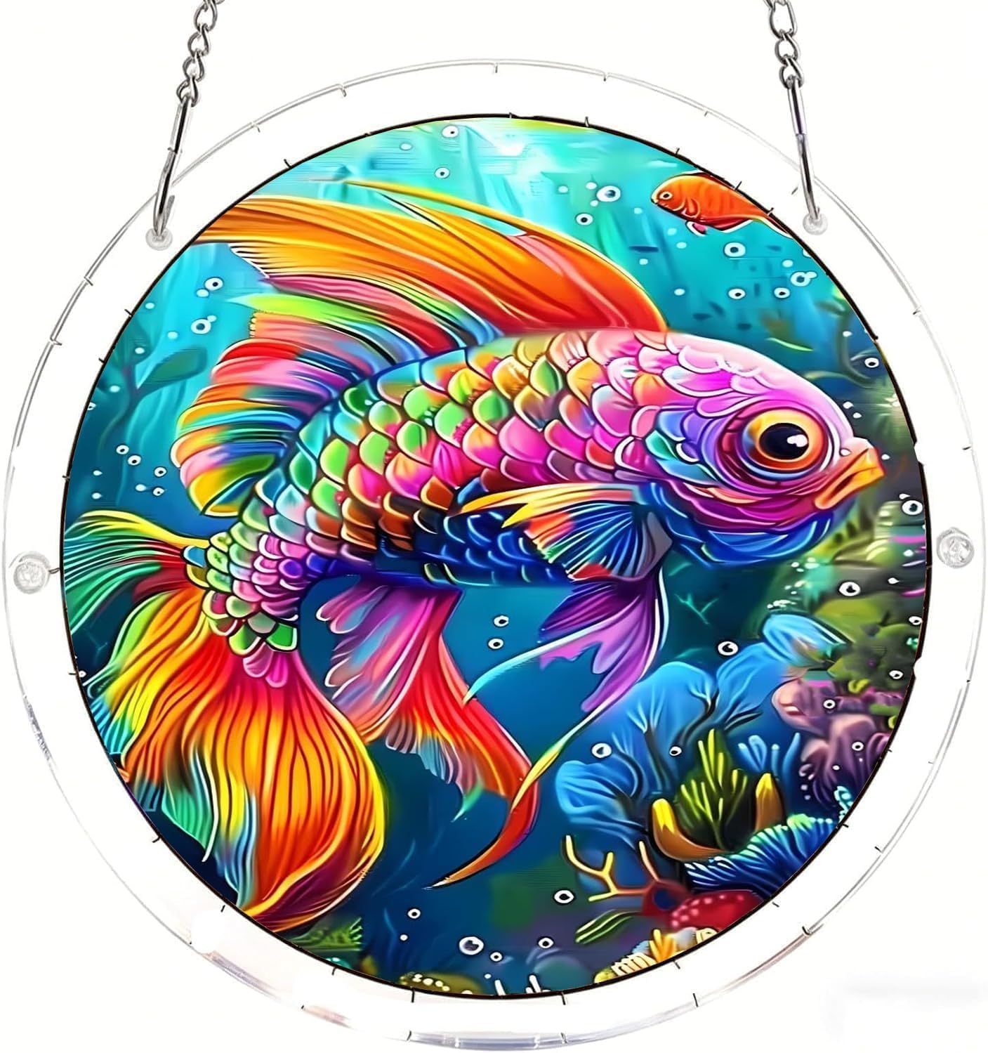 Beautiful Fish in the Coral Reef Fish Acrylic Jigsaw Puzzles Suncatcher, 8.2 Inch Window Hanging Suncatcher Acrylic Puzzle, DIY Home Decor Art Gift