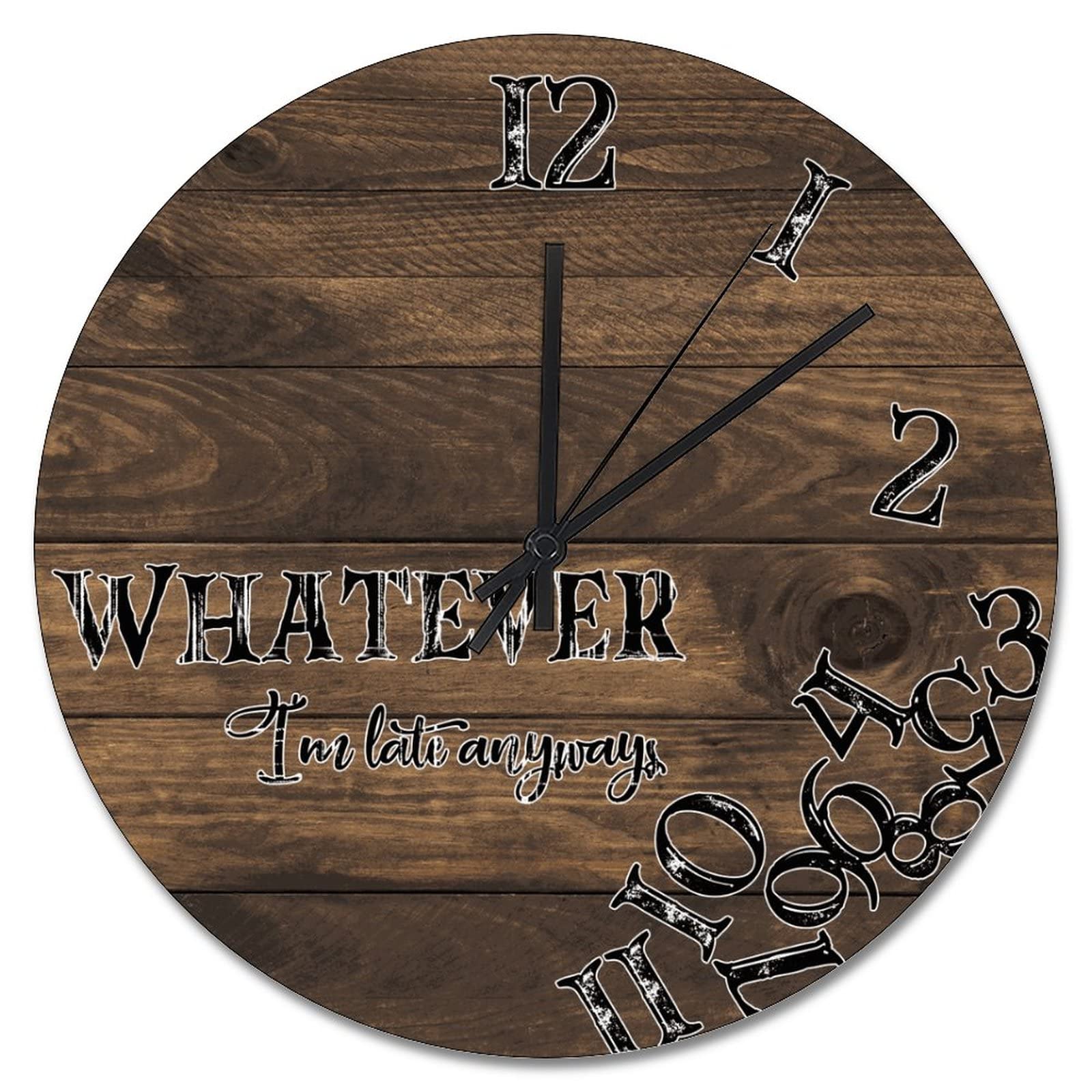Horloge murale marron en bois silencieuse 38cm pour déco salon vintage