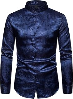 KonJim Mens Floral Printed Dress Shirt Long Sleeve Paisley Button Down Shirts for Wedding Party Prom Paisley Men Shirts Long Sleeve Woven Silk Flower Button Dress Shirt Formal Casual Dress Shirt