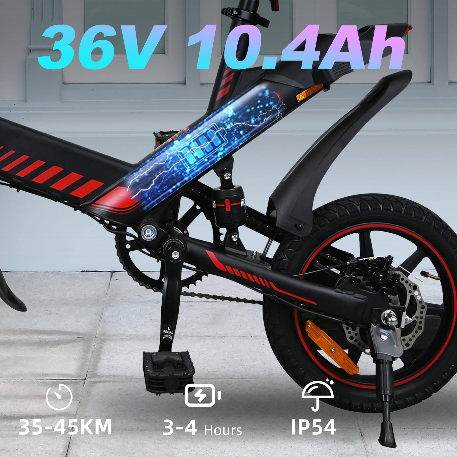 14“ Bicicleta eléctrica Plegable, 250W E Bike con Asistencia de Pedal, batería de 10,4Ah/36V, para Adolescentes y Adultos Bicicleta eléctrica de Ciudad, 3 Modos