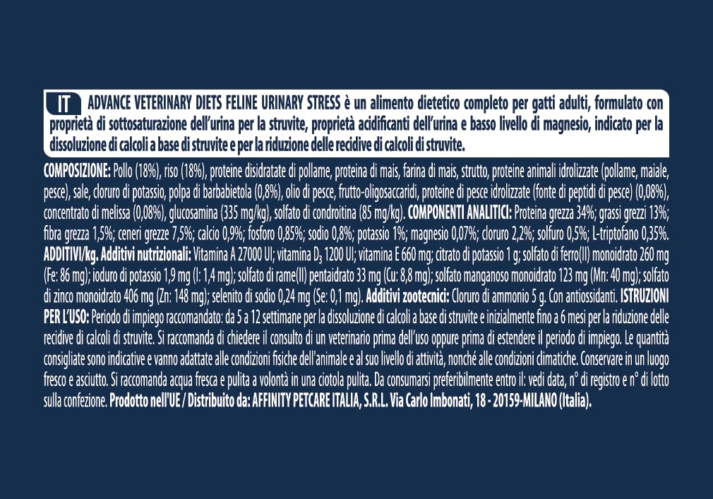 Advance Urinary Stress Cibo per Gatti, Misto, Bianco, 1.25 kg, Confezione da 1