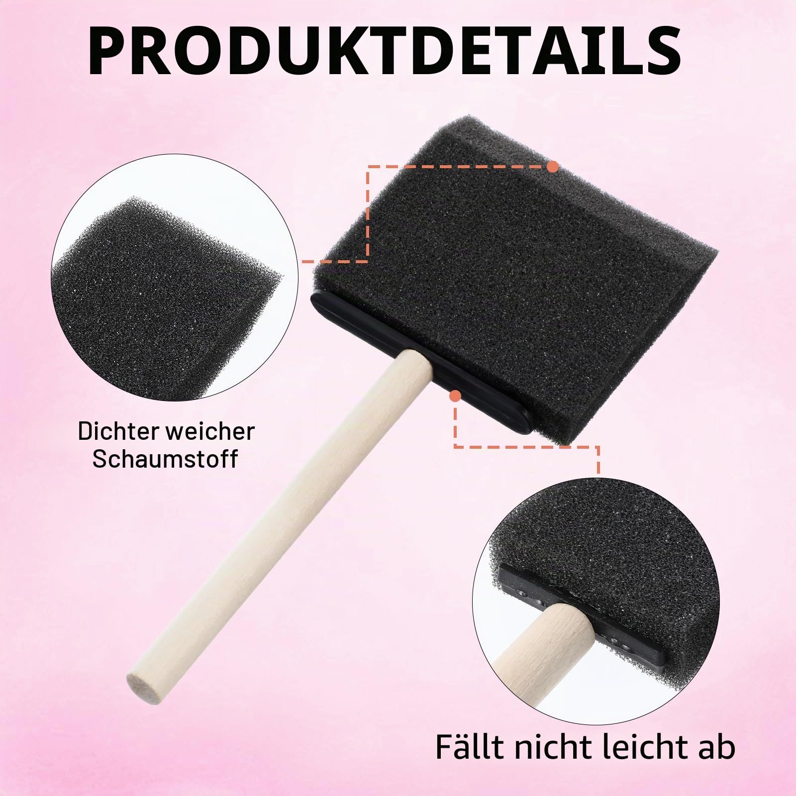 5 Stück Schaumstoff Pinsel, Schwammpinsel Schaumstoffpinsel Set 3 Zoll Waschbare, Hartholz Griffe Schaum Pinsel Malerei für Malerei, Zeichnen, Finishing Handwerk Färbung