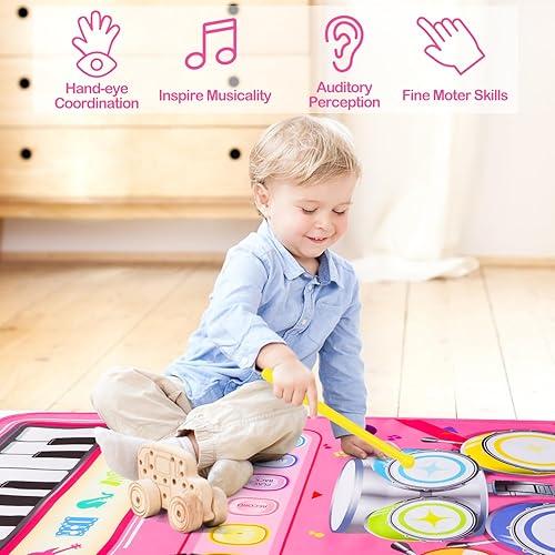Miniatura 4 de Popsunny Regalo de cumpleaños para niña de 1 año, juguetes de aprendizaje de música para niños pequeños de 1 a 3, tapete musical 2 en 1 para bebé de