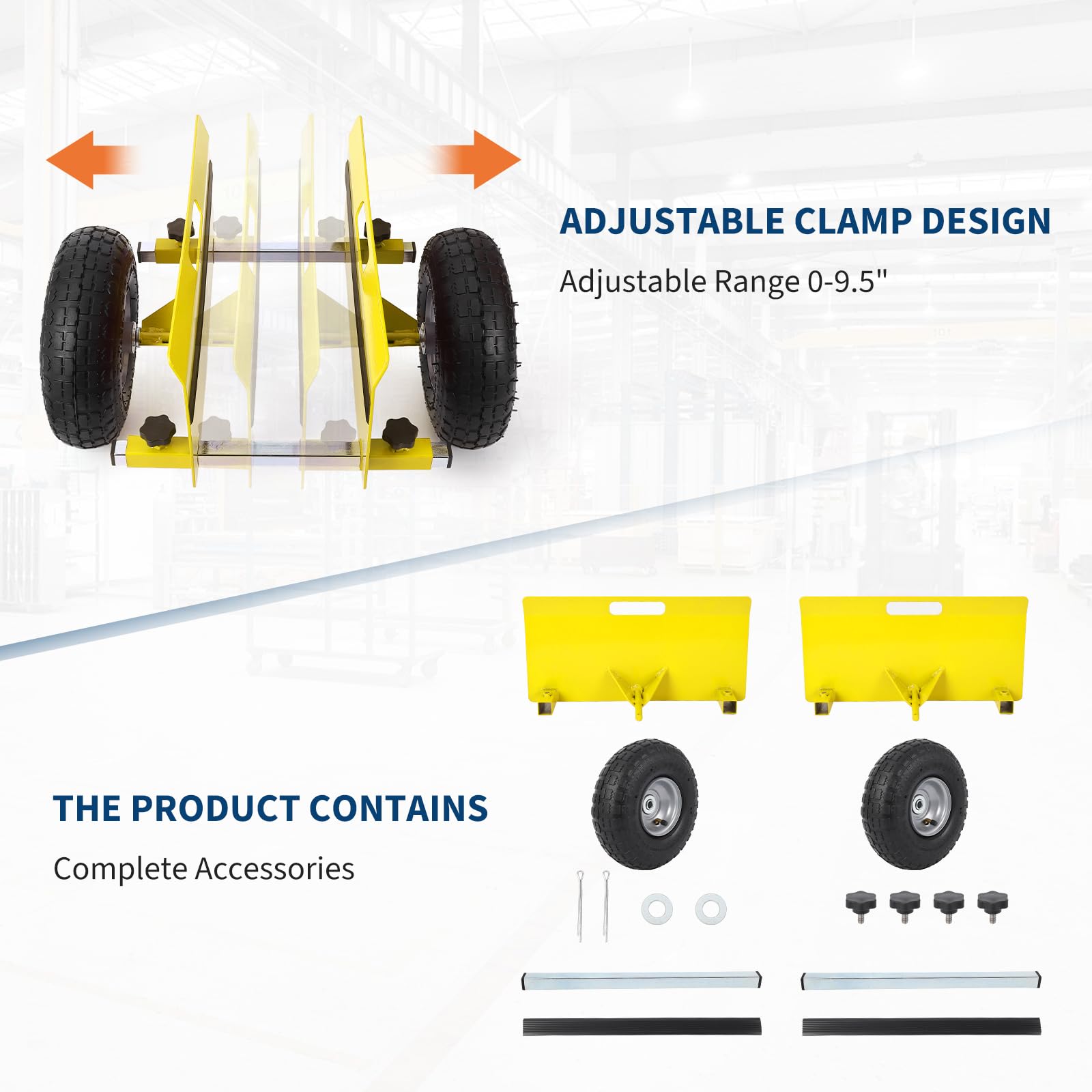 Garvee Chariot de Transport Panneaux et plaques – Capacité 600 LB – Acier Carbone Robuste – Réglable – Pneus gonflables 25 cm – Entier Les terrains – Idéal plâtre, Portes, matériaux – Jaune