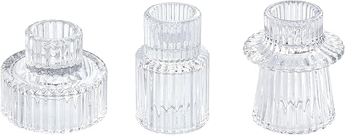 Vixdonos Portavelas de Vidrio Portavelas de Velas de Té para Centros de Mesa, Decoración de Bodas y Fiestas de Cena (3 Piezas, Transparente)