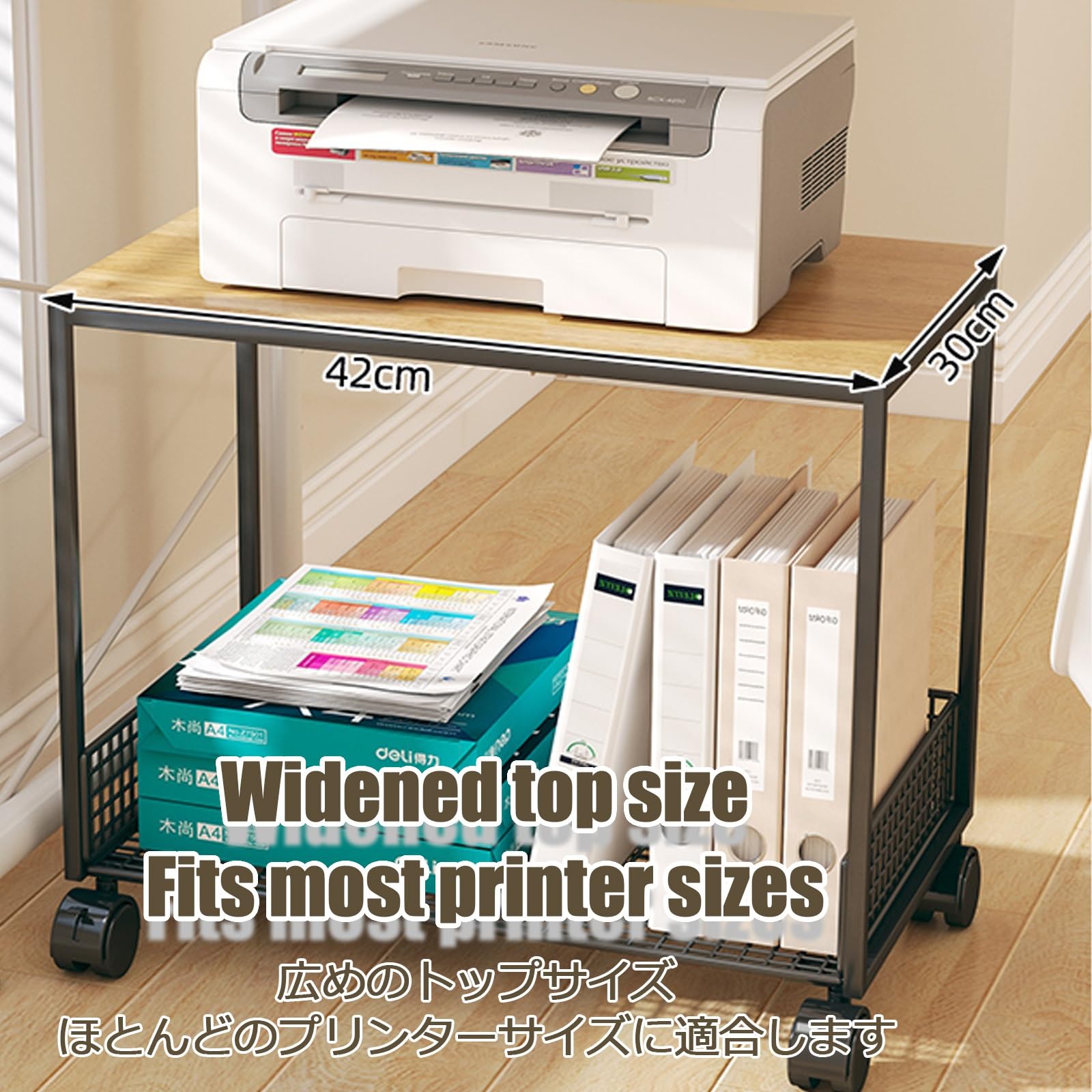 Mensola Porta Stampante Supporto per Stampante A 2 Livelli Mobili per Stampanti Carrello Porta Stampante Supporto per Stampante in Legno Porta Stampante da Scrivania(White,3rd Floor)