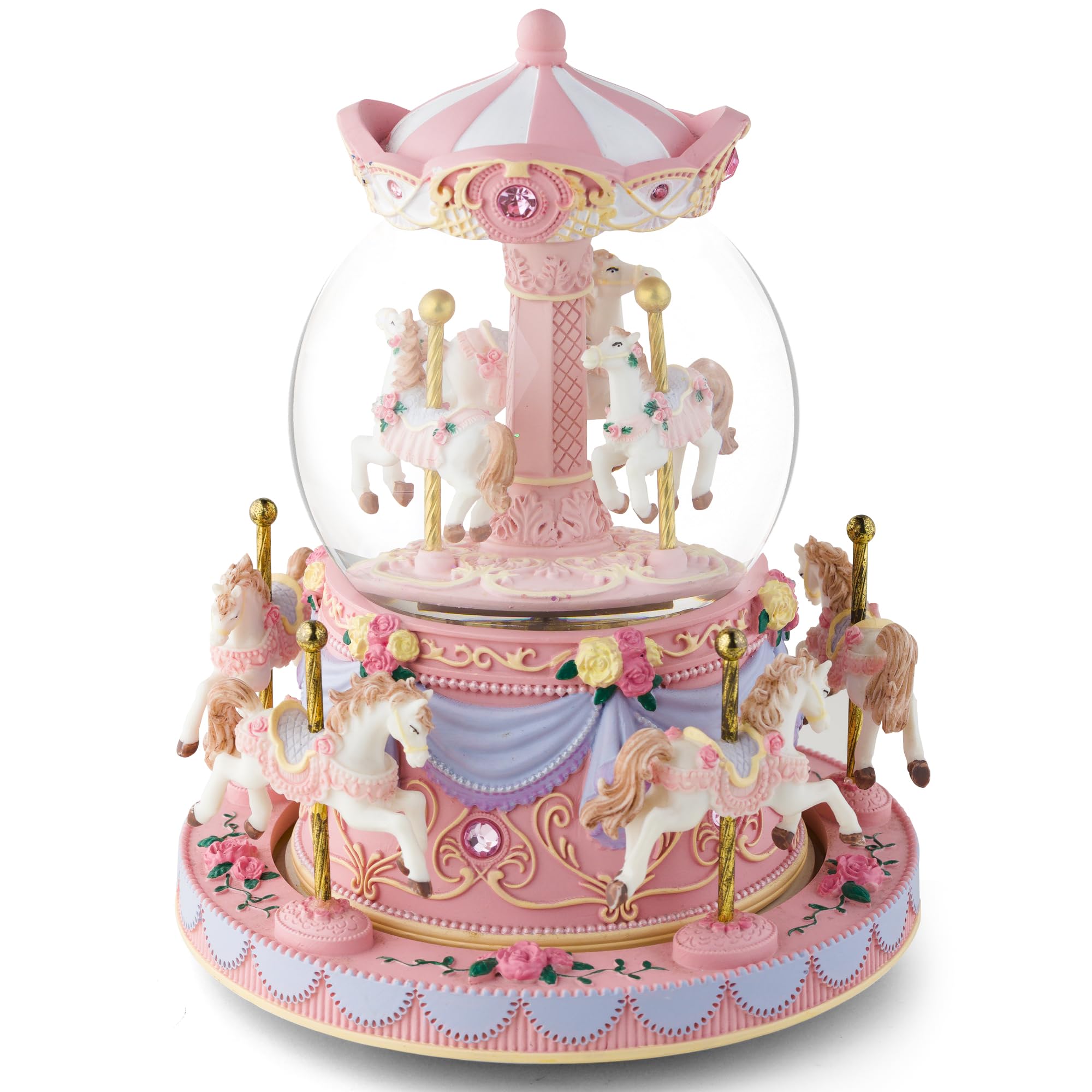 Carousel,Carillon con neve a forma di globo musicale, regalo per anniversario, compleanno, per moglie, figlia, fidanzata, mamma, San Valentino, giostra con luci gioca castello nel cielo